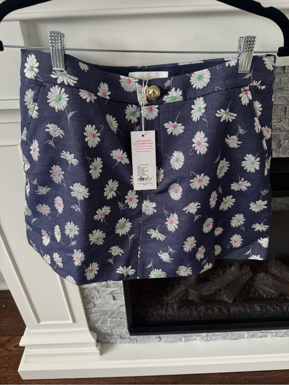 Lilly Pulitzer Colette Mini Skort Low Tide Navy Petal metallic jacquard fabric